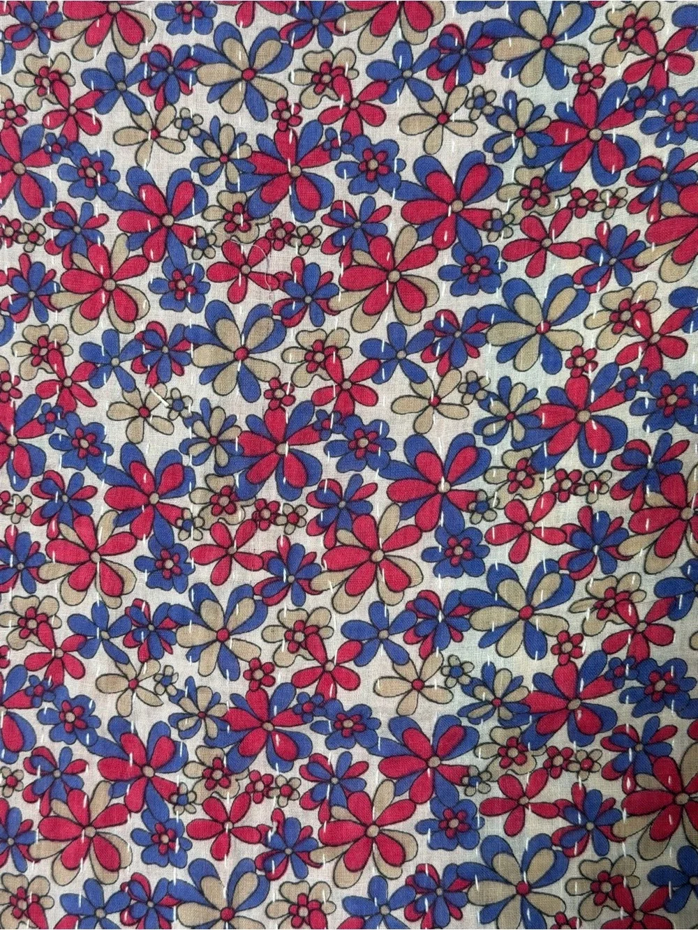 Vintage Handmade Printed Kantha Quilt India Sari Throw Blanket Twin 52x80